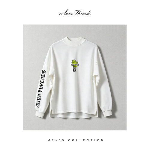 【品牌现货撤柜】AURA THREADS春秋美式复古嘻哈元素半高领卫衣男