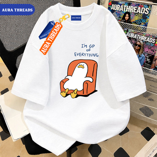 AURA THREADS官网正品卡通印花短袖T恤男女潮牌宽松情侣款上衣