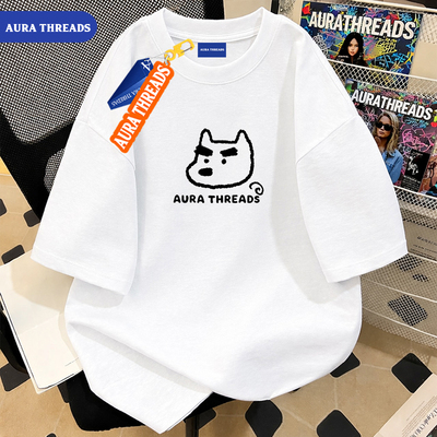 AURA THREADS官网正品重磅纯棉印花短袖T恤男女宽松情侣潮牌上衣