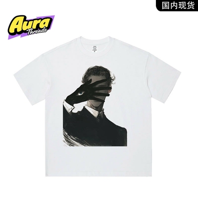 【品牌现货】AURA THREADS落肩袖印花T恤男女宽松短袖纯棉上衣