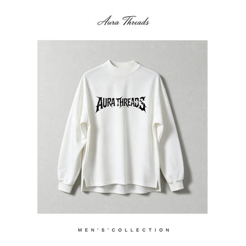 【品牌现货撤柜】AURA THREADS春秋美式街头朋克字母半高领卫衣男