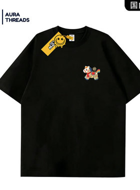 【品牌现货】AURA THREADS童趣印花短袖T恤男女宽松圆领黑色上衣