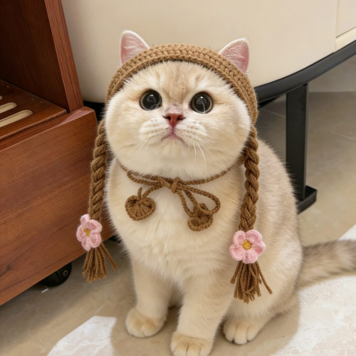猫咪小辫子帽子可爱花花宠物头套青蛙朱迪尼克草莓狗狗娃娃配饰