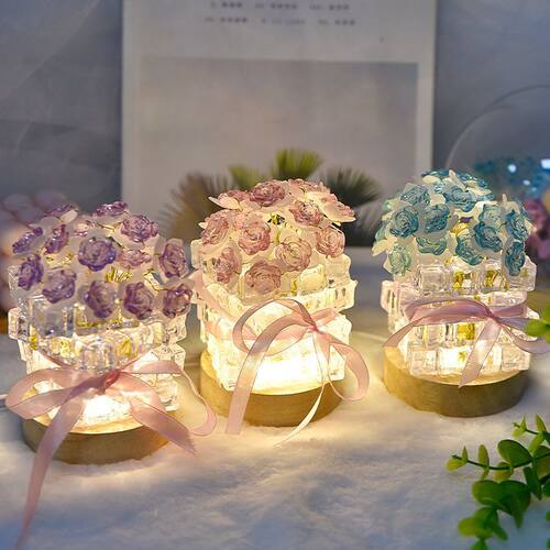 七夕手工diy玫瑰花冰块小夜灯