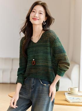 ROUMIKL慵懒风绿色毛衣女2025新款春秋宽松外穿设计感小众休闲针