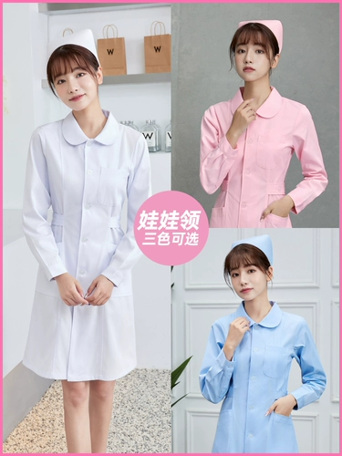 Розовая униформа медсестры, длинный белый халат для работы, для салонов красоты