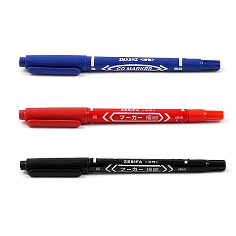 油性记号笔 双头 写后立干 不掉色 三色（黑蓝红）实验室用
