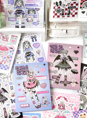 人物咕卡大贴纸domi书同款平替手帐本甜酷女孩儿古卡估盘手账装饰咕卡手帐贴纸女孩儿童古卡手账贴纸书