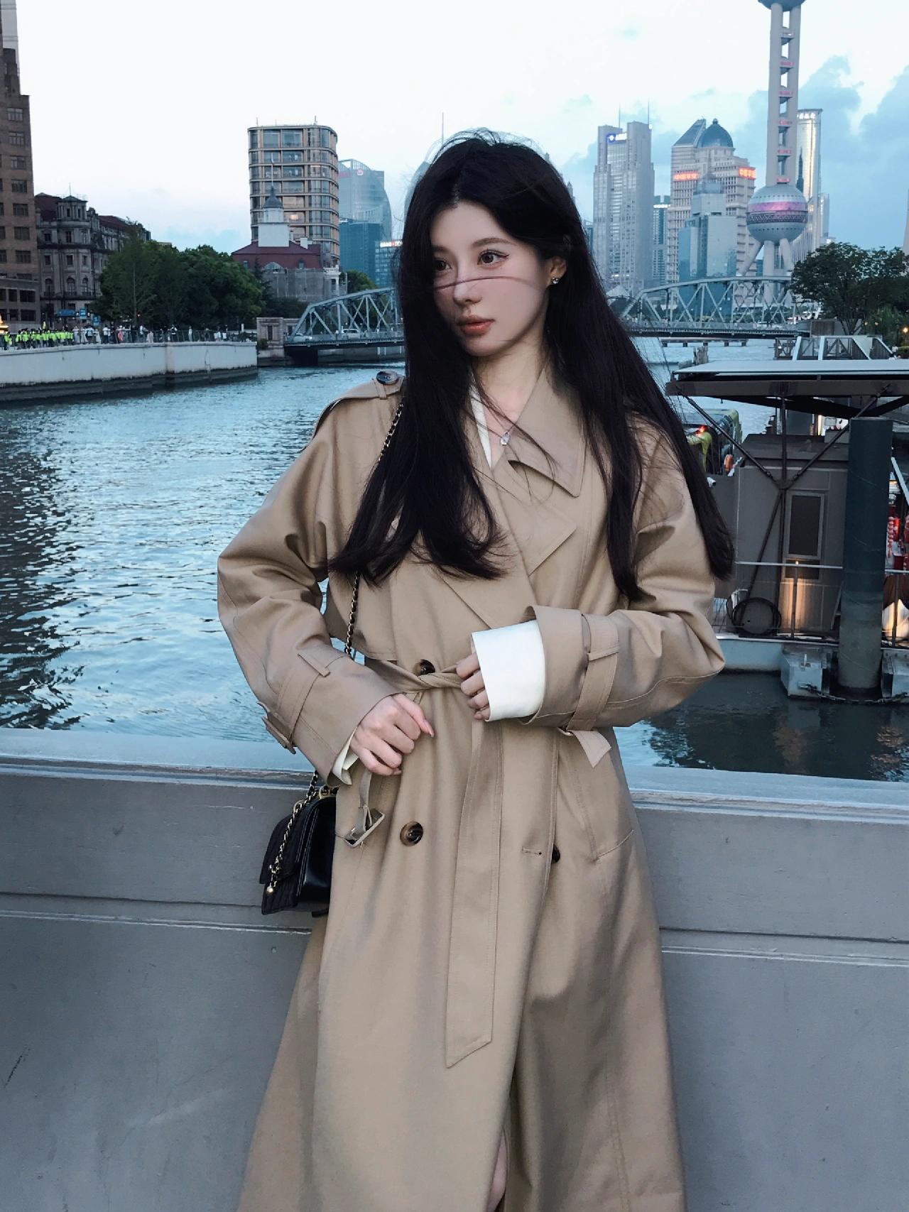 复古英伦风卡其色风衣外套女2025春秋新款高级感宽松休闲廓形大衣