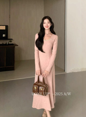 UONE2025秋季新款法式优雅气质高级感亮片修身显瘦弹力针织连衣裙