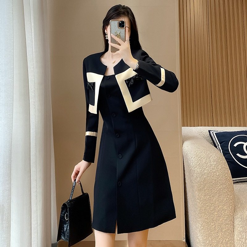 高级感撞色拼接名媛小香风短款套装春秋新款时尚气质小外套套装潮