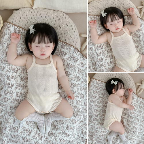 女宝宝夏装吊带包屁衣网眼薄款三角背心哈衣无骨新生婴儿睡衣透气