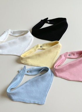 2条装 口水巾纯棉婴儿三角巾新生儿宝宝三角按扣儿童围嘴兜纯白色