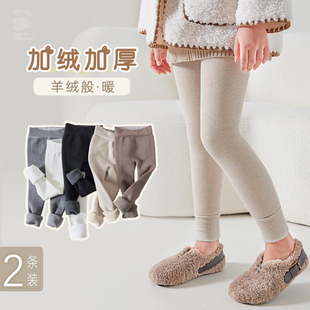 袜 女宝宝外穿厚绒九分打底袜儿童竖条连裤 女童冬款 加绒加厚打底裤