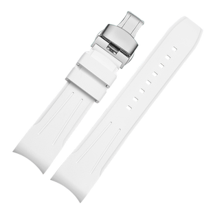 适配劳力士表带氟橡胶男绿水鬼迪通拿游艇白色弧口运动硅胶带20mm