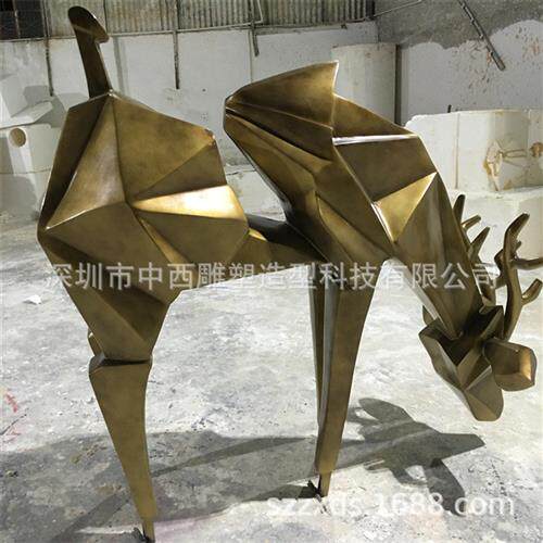 玻璃钢几何鹿雕塑抽象摆件户外花园动物装饰园林景观商场美陈