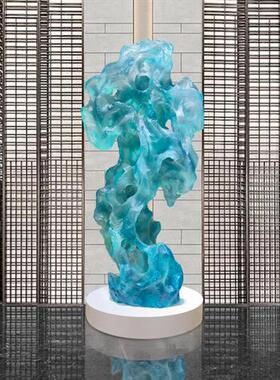 现代酒店大堂抽象太湖石摆件透明树脂落地雕塑样品屋展示中心软装