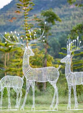 户外不锈钢蒲公英梅花鹿花朵雕塑小区铁艺兔子公园林装饰品大摆件