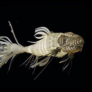 新中式 木皮鱼型大吊灯售楼部特色创意工程木皮吊灯 鱼形吊灯灯中式