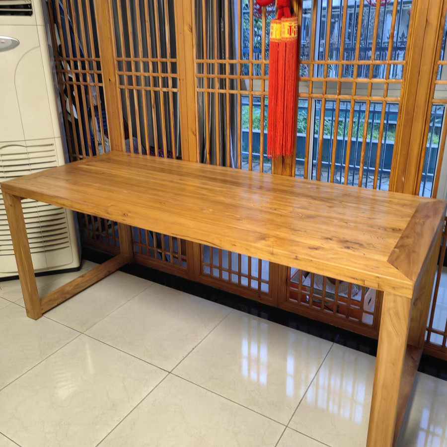 纯实木老榆木简约现代书桌长条大桌子原木饭卓家用餐祟茶桌面