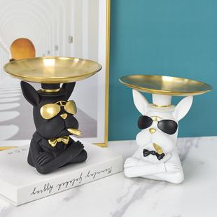 饰品创意摆件玄关收纳礼品 北欧轻奢法斗牛犬托盘电视柜客厅桌面装