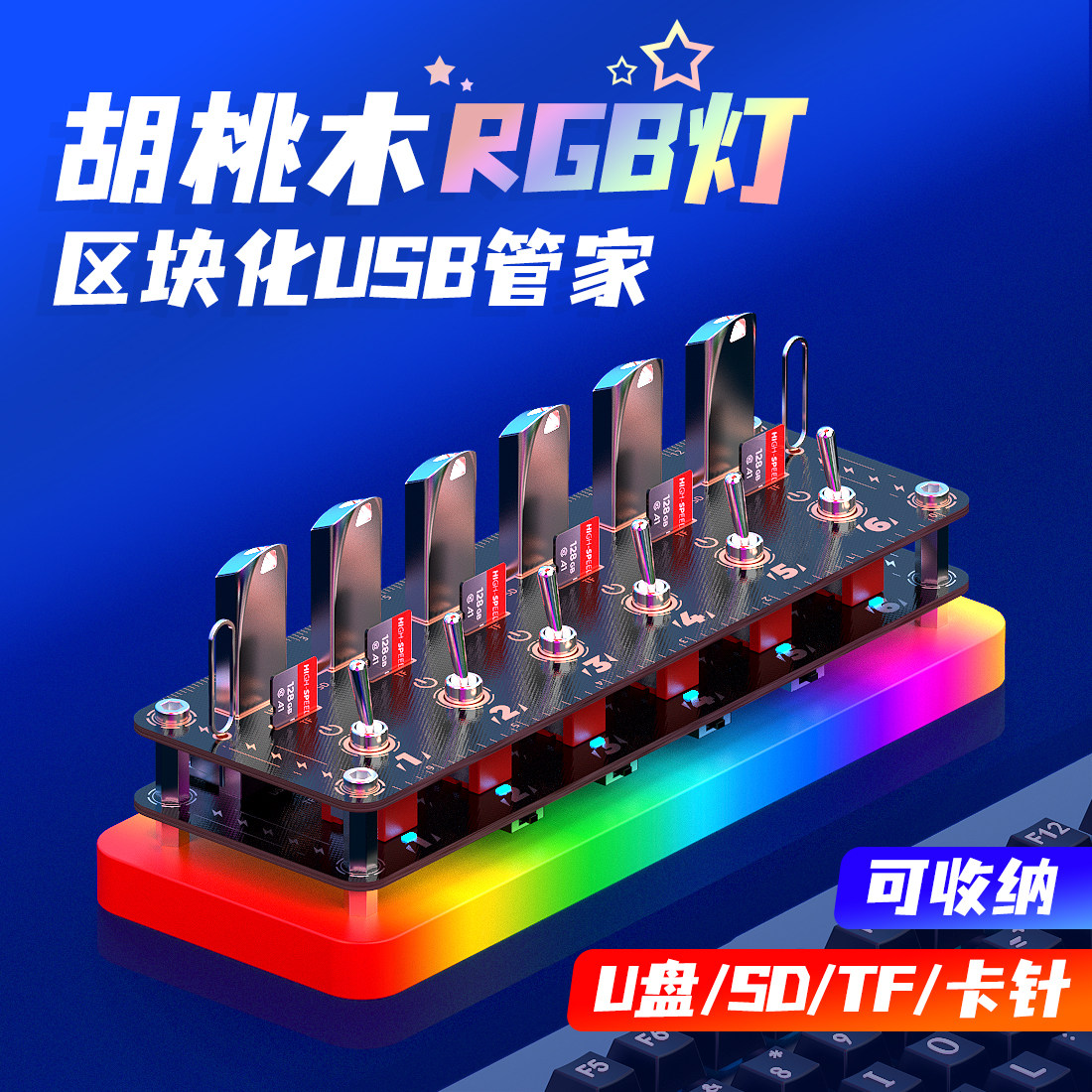 独立控制创意桌搭摆件开关区块化USB2.0  HUB排插集线器U盘TF卡SD卡收纳整理盒礼物电竞房RGB炫彩氛围彩灯使用感如何?