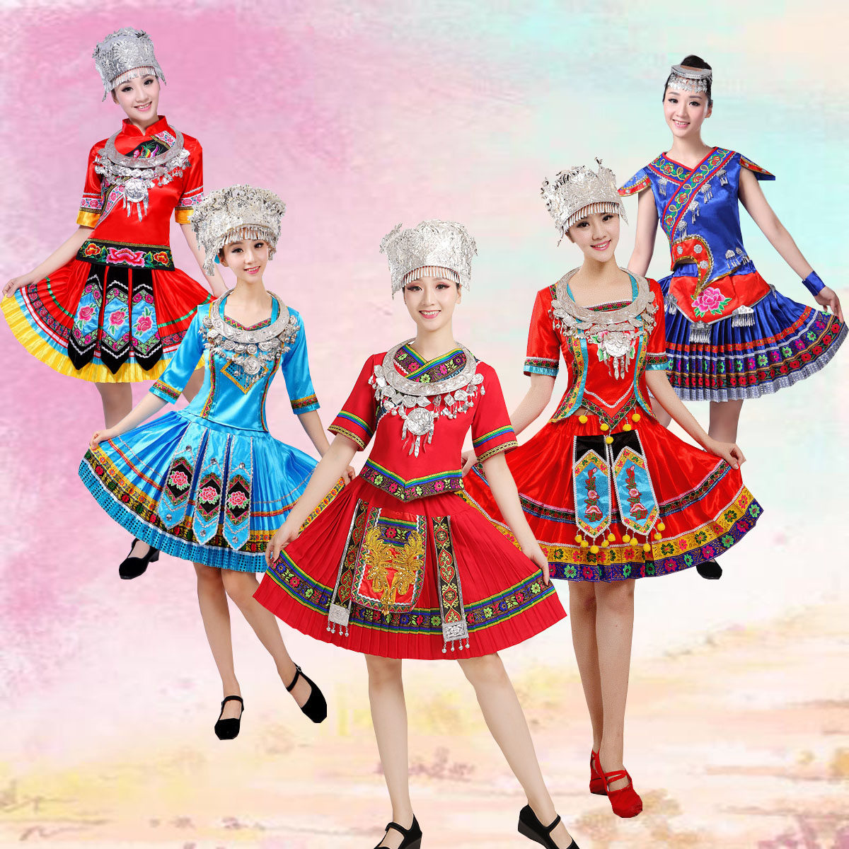 苗族服装舞蹈演出服云南彝族壮族黎族瑶族少数民族表演舞台装贵州