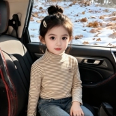 全纯棉男女童德绒内搭打底衫 秋冬儿童半高领长袖 T恤加绒上保暖衣