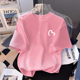 A类女童纯棉短袖粉色T恤爱心儿2026新款夏季宽松洋气潮流百搭上衣
