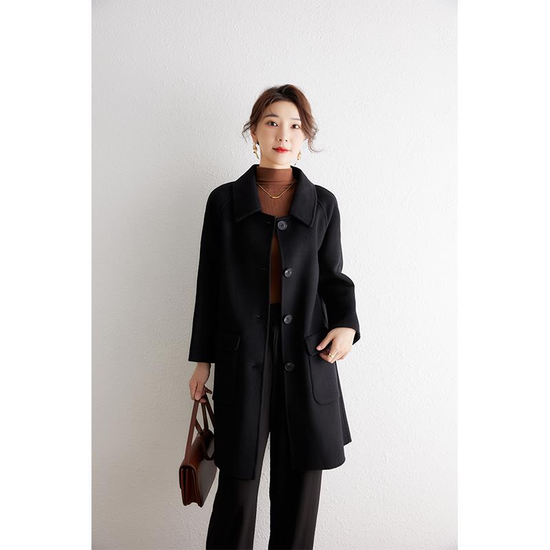 JOYIASS高级感黑色双面呢大衣女士春季2025新款赫本风高端零外套