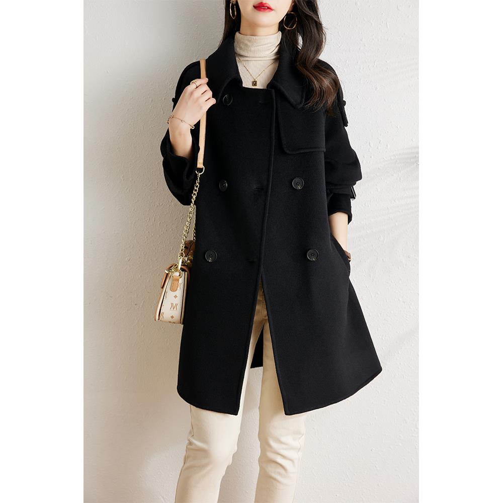 JOYIASS春季双面呢大衣女2025新款韩版中长版系带显瘦气质零外套
