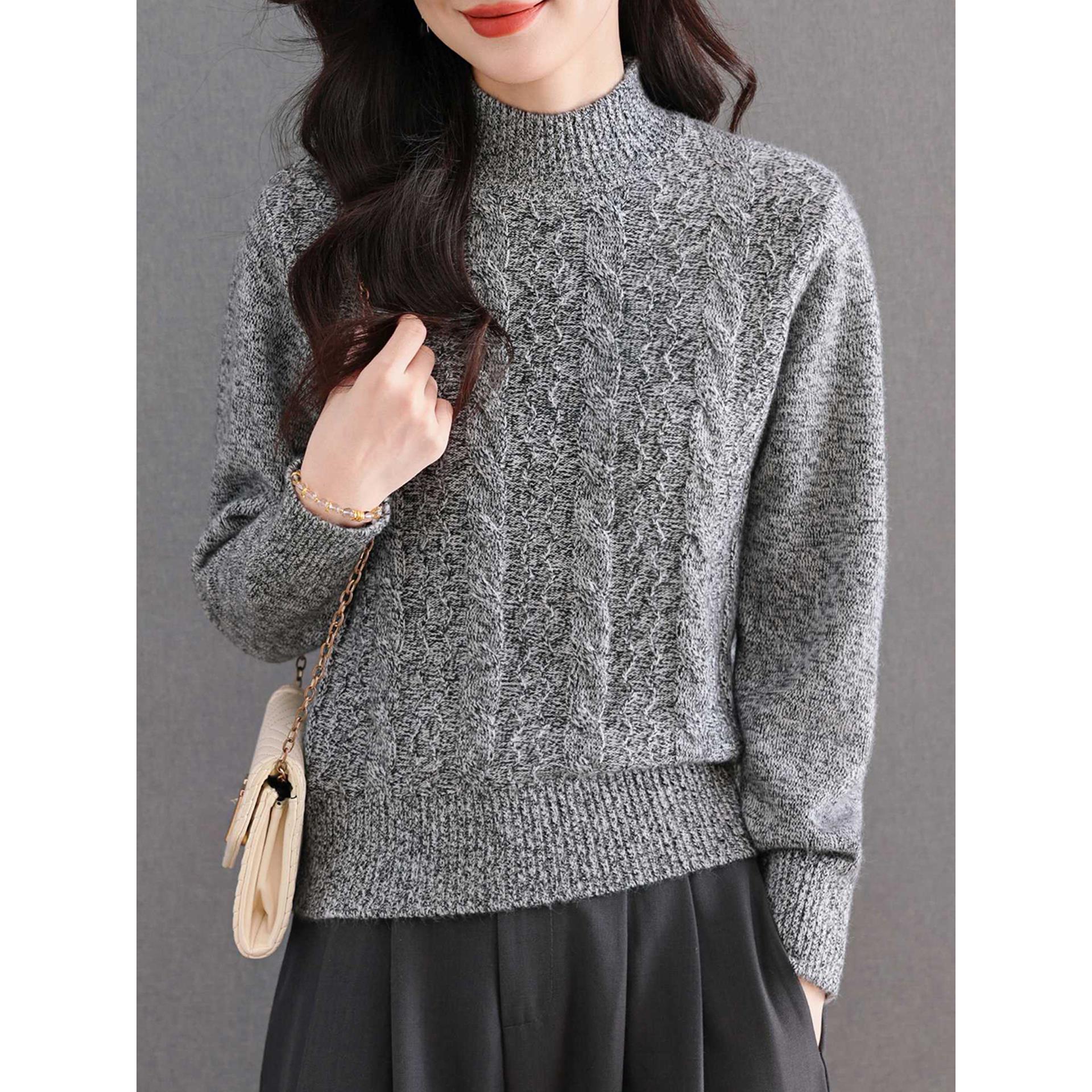 JOYIASS半高领红色花纱毛衣女秋冬季2025新款妈妈针织打底衫内搭