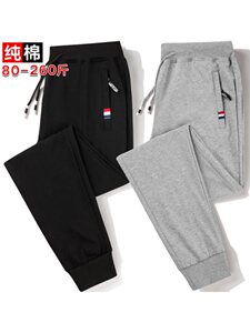 纯棉春秋冬季运动裤男宽松束脚灰色加绒加厚大码休闲束脚针织卫裤