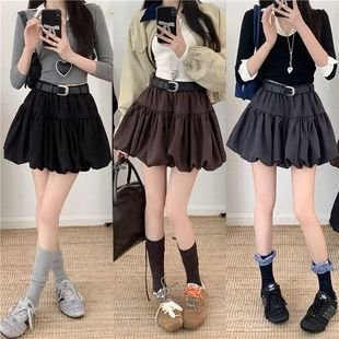 a字花苞裙女夏季韩版时尚高腰显瘦小个子防走光短裙配皮带半身裙