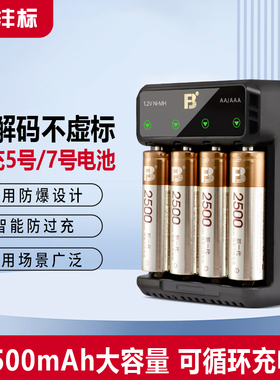 (新升级)5号电池套装AA快充五号四节2500毫安1.2v 神牛TT350/TT600/TT520II机顶闪光灯7号电池充电器套装通用