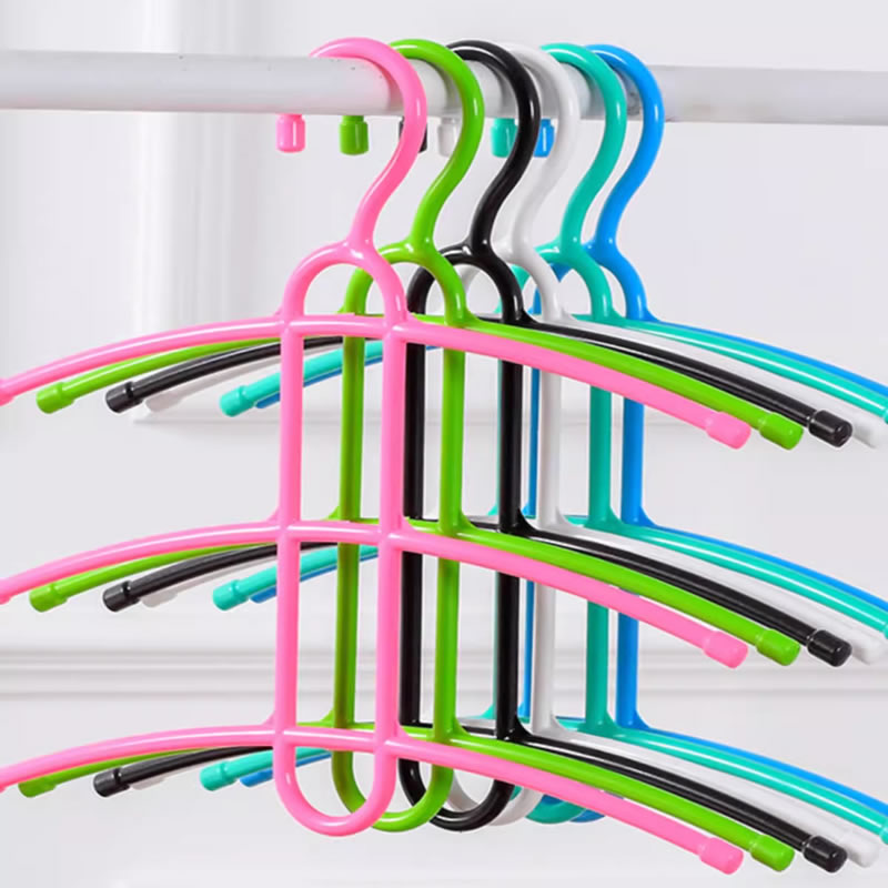 家用糖果色多功能三层鱼骨型衣架防滑晾衣架宿舍寝室衣服收纳架