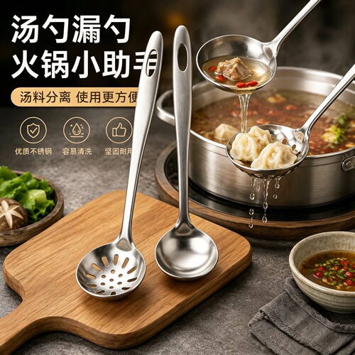 不锈钢汤勺汤漏长柄火锅勺漏勺大汤壳烹饪勺盛汤家用厨房小新款的