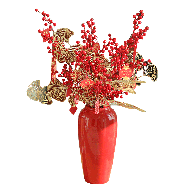 景德鎮(zhèn)陶瓷紅色中式現(xiàn)代客廳創(chuàng)意家居插假花干花裝飾擺件臺面花瓶