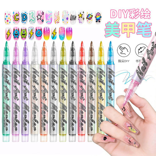 Nail Art Graffiti Pen 12 Color DIY Quick Drying Dot and Hook