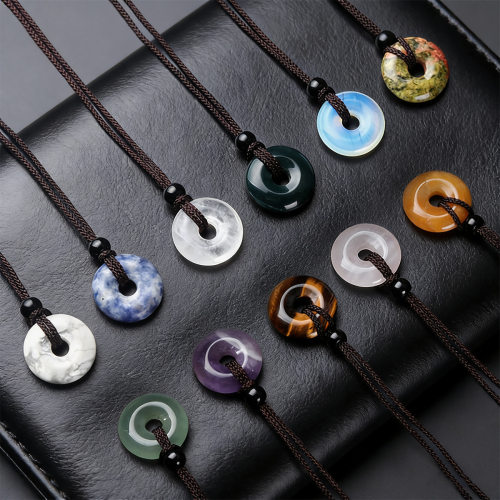 20mm Circle Donut Healing Crystals Necklace Natural Chakra