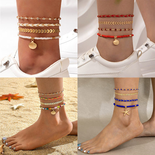 Rice Beads Beads Braided Rope Shell Four layer Foot Chain
