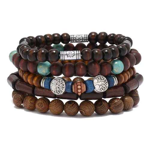 5PCS Wodeen Braided Wrap Leather Bracelet for Men Vintage