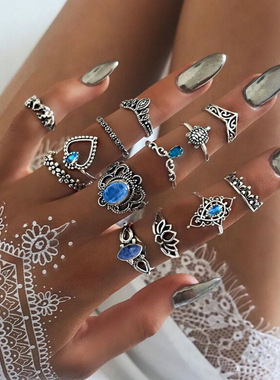 Hollow lotus crown with diamond heart elephant ring 13 sets