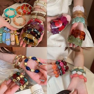 Acrylic Leopard-Print Bracelet Irregular Elastic Bangles