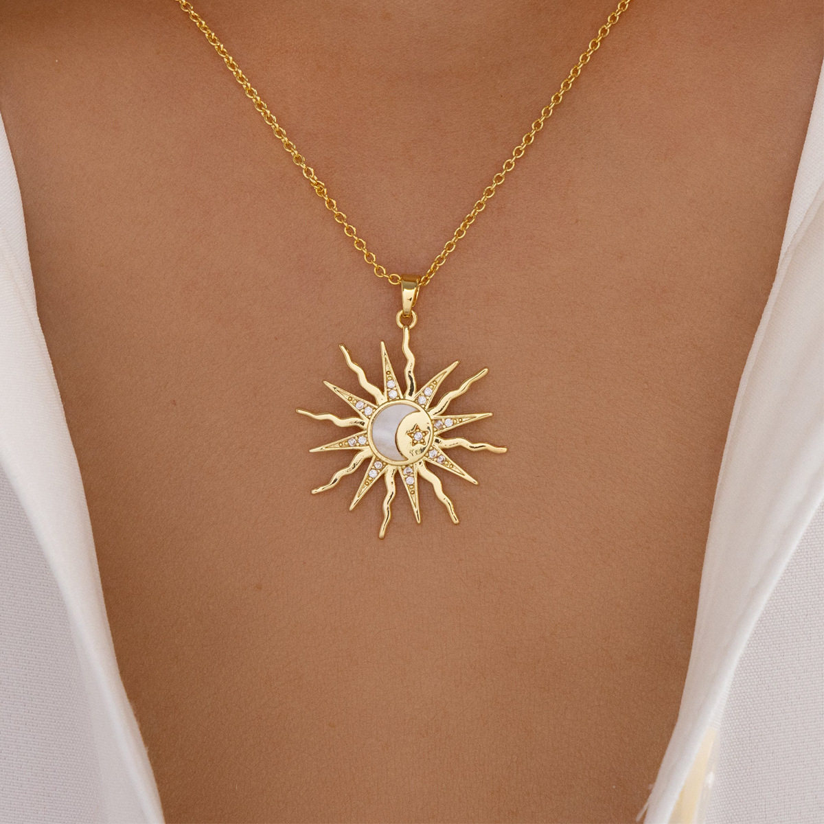 Sun Star Moon Three In One Pendant Necklace Retro Women's