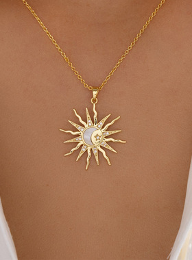 Sun Star Moon Three In One Pendant Necklace Retro Women's