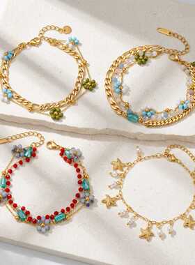 mall flower bracelet new accessory titanium steel 18k flower