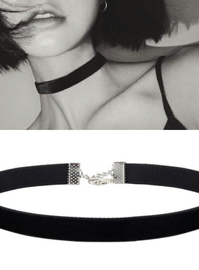 Gothic Black Velvet Choker Necklace Adjustable Rope Women
