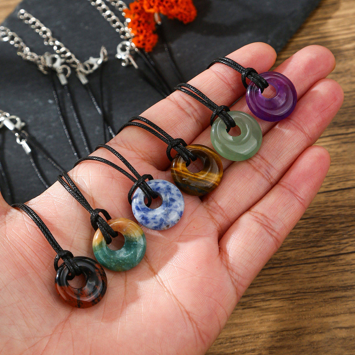 20mm Circle Donut Healing Crystals Necklace Natural Chakra