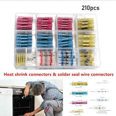 210PCS热缩端子盒装热缩防水中接管 焊锡环热缩端子